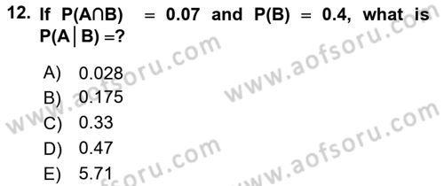Statistics 1 Dersi 2023 - 2024 Yılı (Final) Dönem Sonu Sınav Soruları 12. Soru