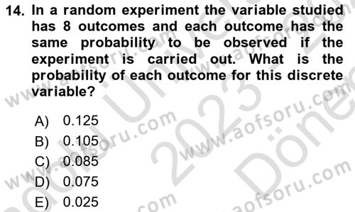 Statistics 1 Dersi 2023 - 2024 Yılı (Final) Dönem Sonu Sınav Soruları 14. Soru