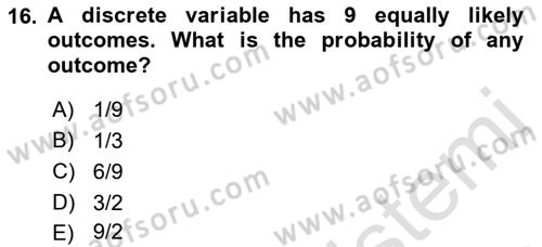 Statistics 1 Dersi 2023 - 2024 Yılı (Final) Dönem Sonu Sınav Soruları 16. Soru