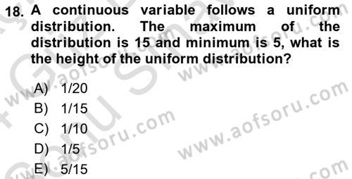 Statistics 1 Dersi 2023 - 2024 Yılı (Final) Dönem Sonu Sınav Soruları 18. Soru