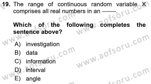 Statistics 1 Dersi 2023 - 2024 Yılı (Final) Dönem Sonu Sınav Soruları 19. Soru