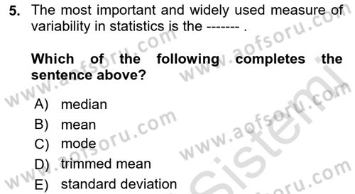 Statistics 1 Dersi 2023 - 2024 Yılı (Final) Dönem Sonu Sınav Soruları 5. Soru