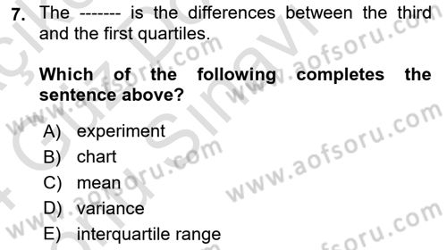 Statistics 1 Dersi 2023 - 2024 Yılı (Final) Dönem Sonu Sınav Soruları 7. Soru
