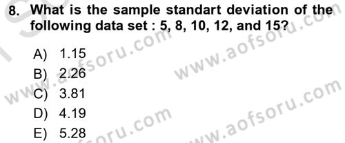 Statistics 1 Dersi 2023 - 2024 Yılı (Final) Dönem Sonu Sınav Soruları 8. Soru