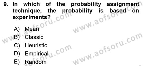 Statistics 1 Dersi 2023 - 2024 Yılı (Final) Dönem Sonu Sınav Soruları 9. Soru