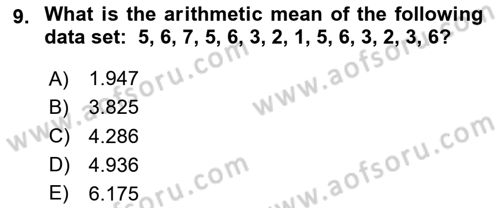 Statistics 1 Dersi 2023 - 2024 Yılı Yaz Okulu Sınavı 9. Soru