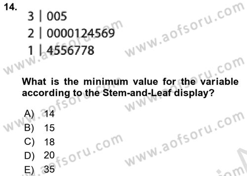 Statistics 1 Dersi Ara Sınavı Deneme Sınav Soruları 14. Soru