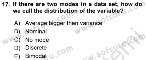 Statistics 1 Dersi Ara Sınavı Deneme Sınav Soruları 17. Soru