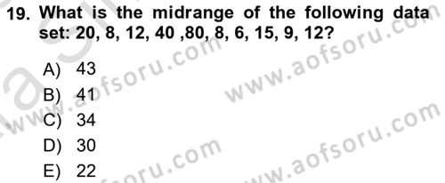 Statistics 1 Dersi Ara Sınavı Deneme Sınav Soruları 19. Soru
