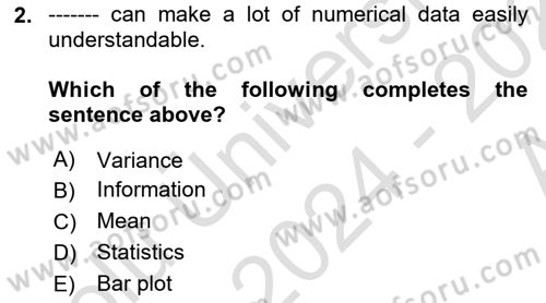 Statistics 1 Dersi 2024 - 2025 Yılı (Vize) Ara Sınav Soruları 2. Soru