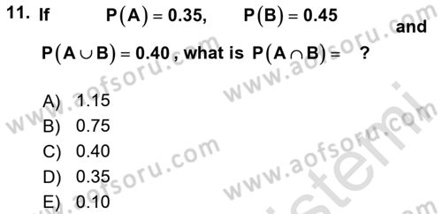 Statistics 1 Dersi 2024 - 2025 Yılı (Final) Dönem Sonu Sınav Soruları 11. Soru