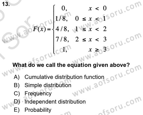 Statistics 1 Dersi 2024 - 2025 Yılı (Final) Dönem Sonu Sınav Soruları 13. Soru