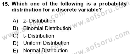 Statistics 1 Dersi 2024 - 2025 Yılı (Final) Dönem Sonu Sınav Soruları 15. Soru