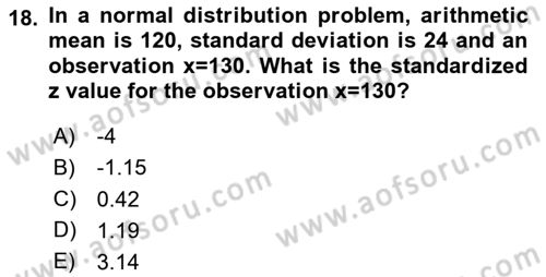 Statistics 1 Dersi 2024 - 2025 Yılı (Final) Dönem Sonu Sınav Soruları 18. Soru