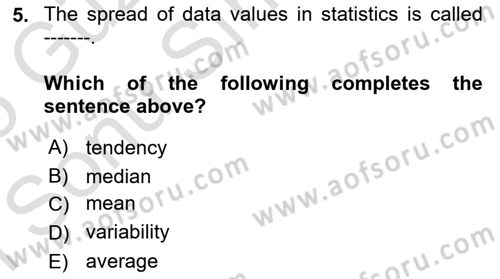 Statistics 1 Dersi 2024 - 2025 Yılı (Final) Dönem Sonu Sınav Soruları 5. Soru