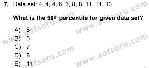 Statistics 1 Dersi 2024 - 2025 Yılı (Final) Dönem Sonu Sınav Soruları 7. Soru