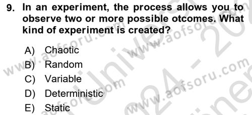 Statistics 1 Dersi 2024 - 2025 Yılı (Final) Dönem Sonu Sınav Soruları 9. Soru