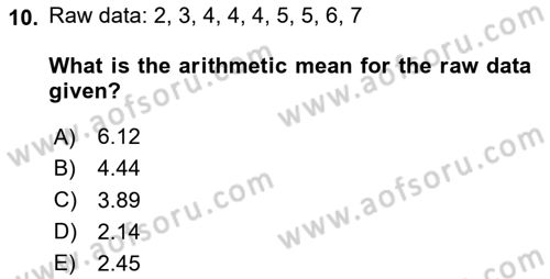 Statistics 1 Dersi 2024 - 2025 Yılı Yaz Okulu Sınav Soruları 10. Soru