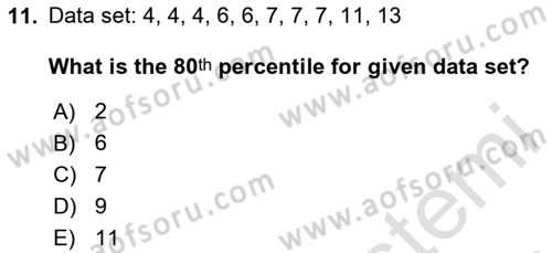 Statistics 1 Dersi 2024 - 2025 Yılı Yaz Okulu Sınav Soruları 11. Soru