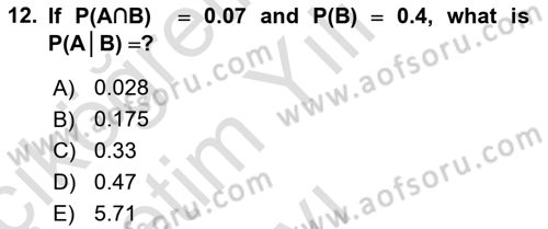 Statistics 1 Dersi 2024 - 2025 Yılı Yaz Okulu Sınav Soruları 12. Soru