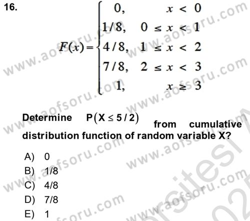 Statistics 1 Dersi 2024 - 2025 Yılı Yaz Okulu Sınav Soruları 16. Soru