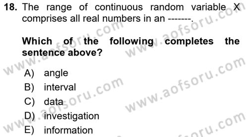 Statistics 1 Dersi 2024 - 2025 Yılı Yaz Okulu Sınav Soruları 18. Soru