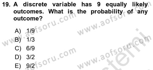 Statistics 1 Dersi 2024 - 2025 Yılı Yaz Okulu Sınav Soruları 19. Soru