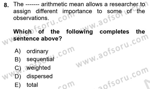 Statistics 1 Dersi 2024 - 2025 Yılı Yaz Okulu Sınav Soruları 8. Soru