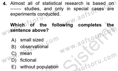 Statistics 1 Dersi 2025 - 2026 Yılı (Vize) Ara Sınav Soruları 4. Soru
