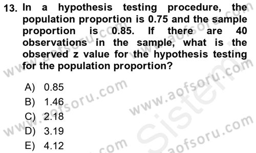 Statistics 2 Dersi 2018 - 2019 Yılı (Vize) Ara Sınav Soruları 13. Soru