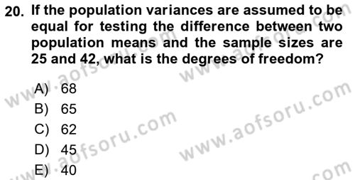 Statistics 2 Dersi 2018 - 2019 Yılı (Vize) Ara Sınav Soruları 20. Soru