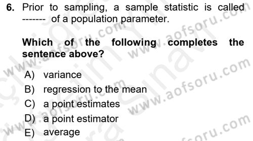 Statistics 2 Dersi 2018 - 2019 Yılı (Vize) Ara Sınav Soruları 6. Soru