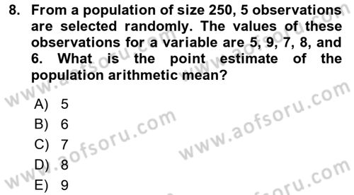 Statistics 2 Dersi 2018 - 2019 Yılı (Vize) Ara Sınav Soruları 8. Soru