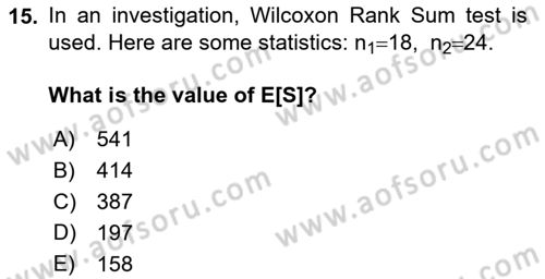 Statistics 2 Dersi 2018 - 2019 Yılı (Final) Dönem Sonu Sınav Soruları 15. Soru