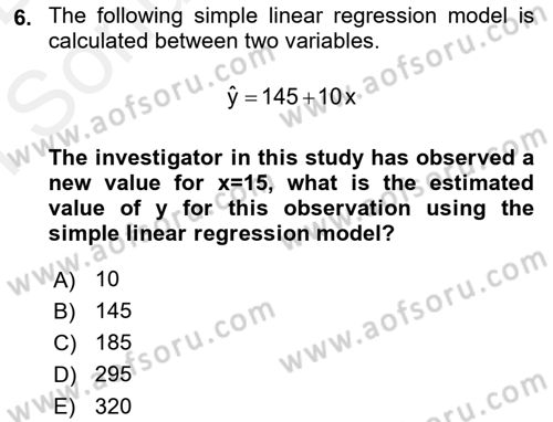 Statistics 2 Dersi 2018 - 2019 Yılı (Final) Dönem Sonu Sınav Soruları 6. Soru