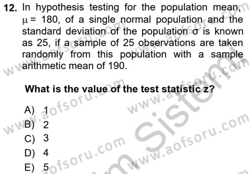 Statistics 2 Dersi 2018 - 2019 Yılı Yaz Okulu Sınav Soruları 12. Soru