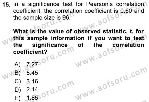 Statistics 2 Dersi 2018 - 2019 Yılı Yaz Okulu Sınav Soruları 15. Soru