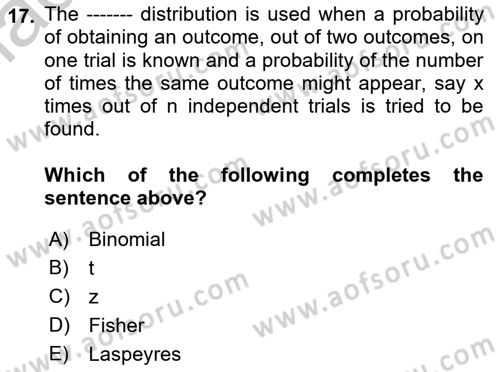 Statistics 2 Dersi 2018 - 2019 Yılı Yaz Okulu Sınav Soruları 17. Soru