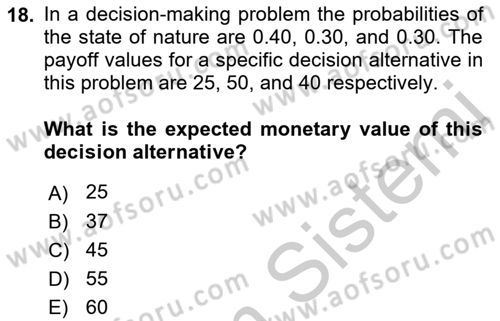 Statistics 2 Dersi 2018 - 2019 Yılı Yaz Okulu Sınav Soruları 18. Soru