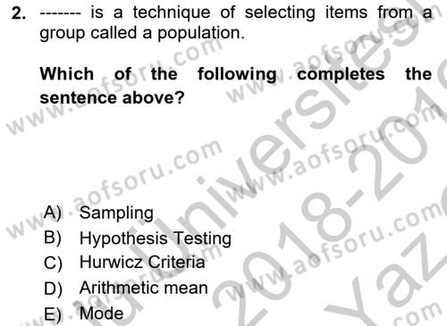 Statistics 2 Dersi 2018 - 2019 Yılı Yaz Okulu Sınav Soruları 2. Soru