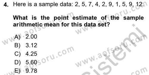 Statistics 2 Dersi 2018 - 2019 Yılı Yaz Okulu Sınav Soruları 4. Soru