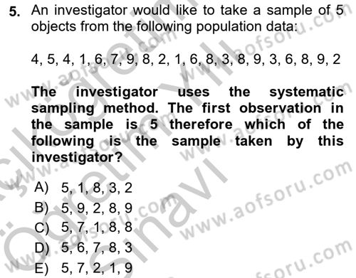 Statistics 2 Dersi 2018 - 2019 Yılı Yaz Okulu Sınav Soruları 5. Soru