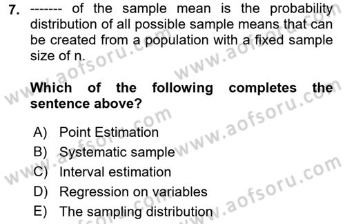 Statistics 2 Dersi 2018 - 2019 Yılı Yaz Okulu Sınav Soruları 7. Soru