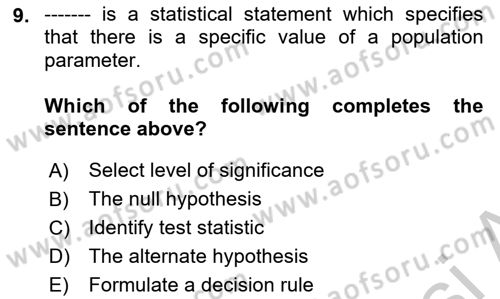 Statistics 2 Dersi 2018 - 2019 Yılı Yaz Okulu Sınav Soruları 9. Soru