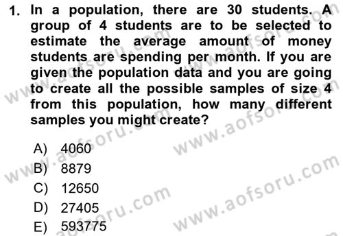 Statistics 2 Dersi 2020 - 2021 Yılı Yaz Okulu Sınav Soruları 1. Soru