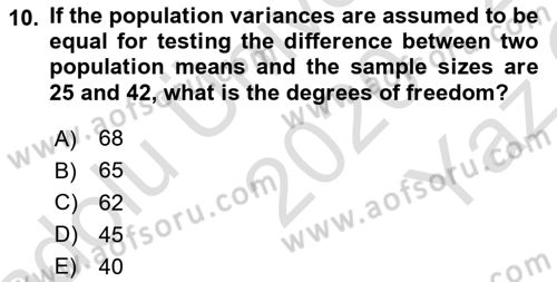 Statistics 2 Dersi 2020 - 2021 Yılı Yaz Okulu Sınav Soruları 10. Soru