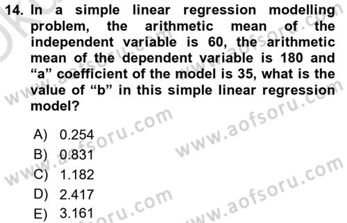 Statistics 2 Dersi 2020 - 2021 Yılı Yaz Okulu Sınav Soruları 14. Soru