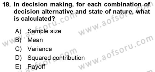 Statistics 2 Dersi 2020 - 2021 Yılı Yaz Okulu Sınav Soruları 18. Soru
