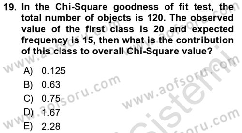 Statistics 2 Dersi 2020 - 2021 Yılı Yaz Okulu Sınav Soruları 19. Soru