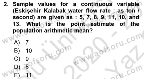 Statistics 2 Dersi 2020 - 2021 Yılı Yaz Okulu Sınav Soruları 2. Soru